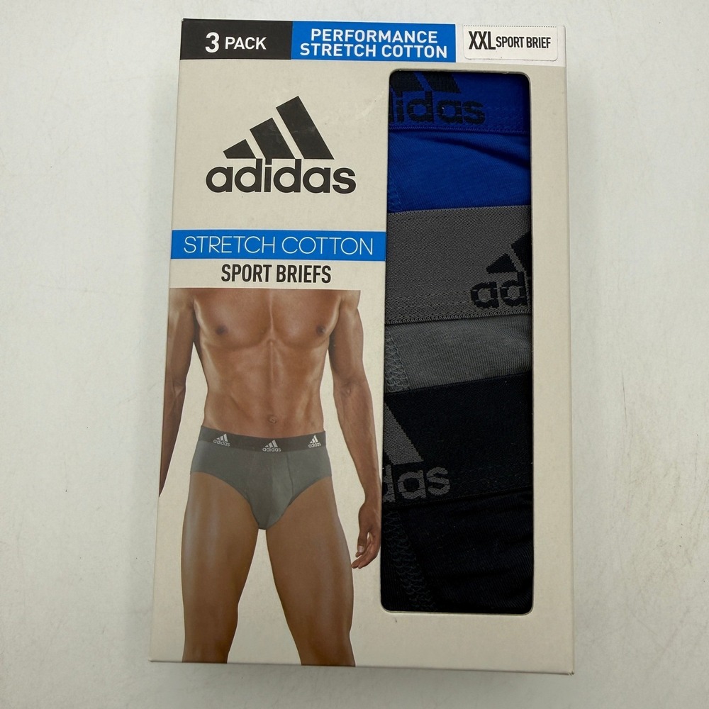 Adidas Sport Briefs Mens Size XXL Blue Grey Black Athletic 3-Pack IR0836